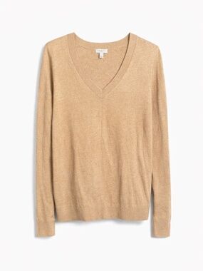 Talbots Tan V-Neck Classic Lightweight Cuff Casual Sweater
